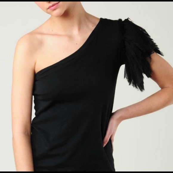 Elizabeth and James Tops - Elizabeth and James Black One shoulder fringed top medium